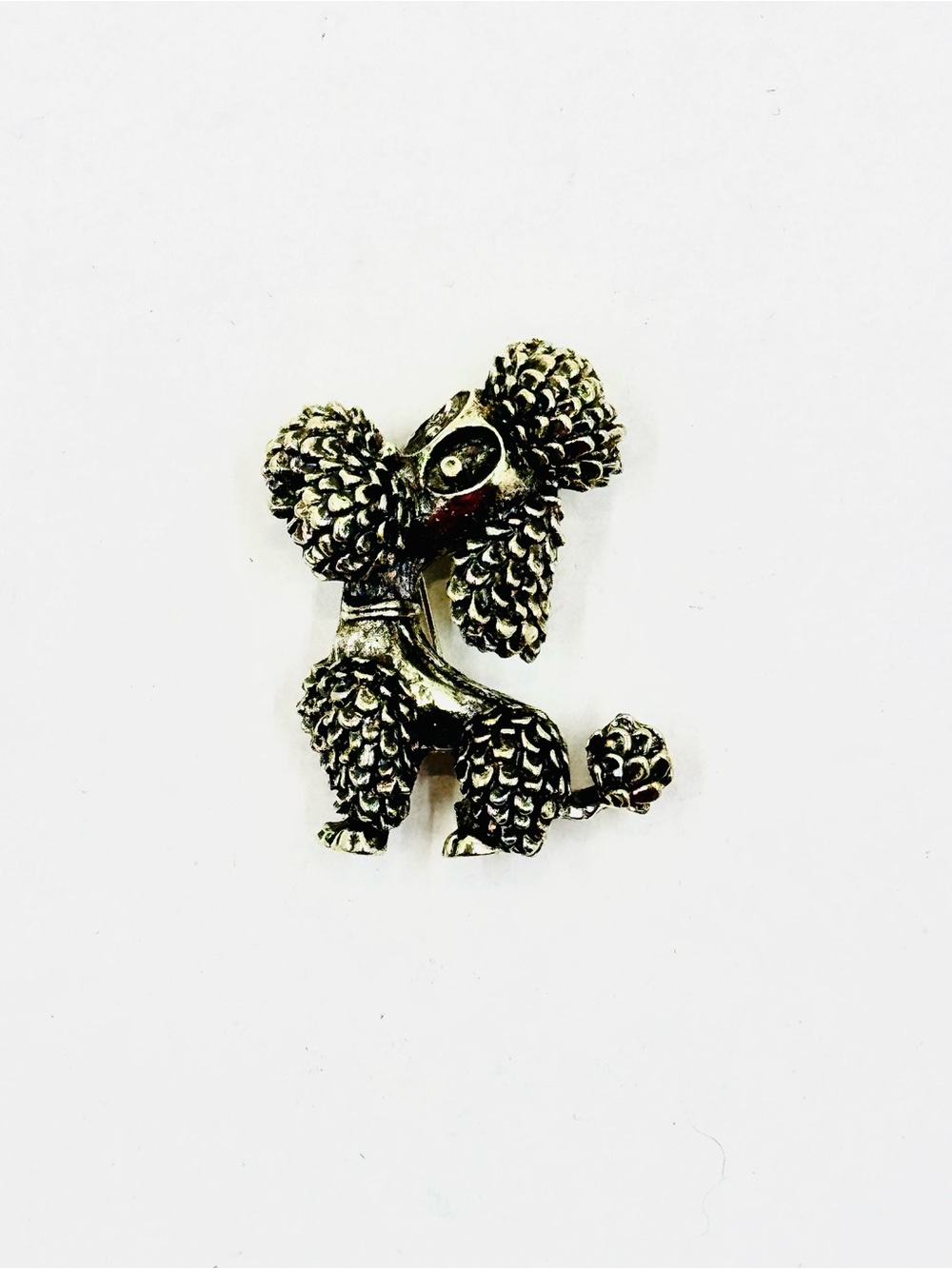 Antiqued Gold Tone Textured Poodle Brooch Pendant